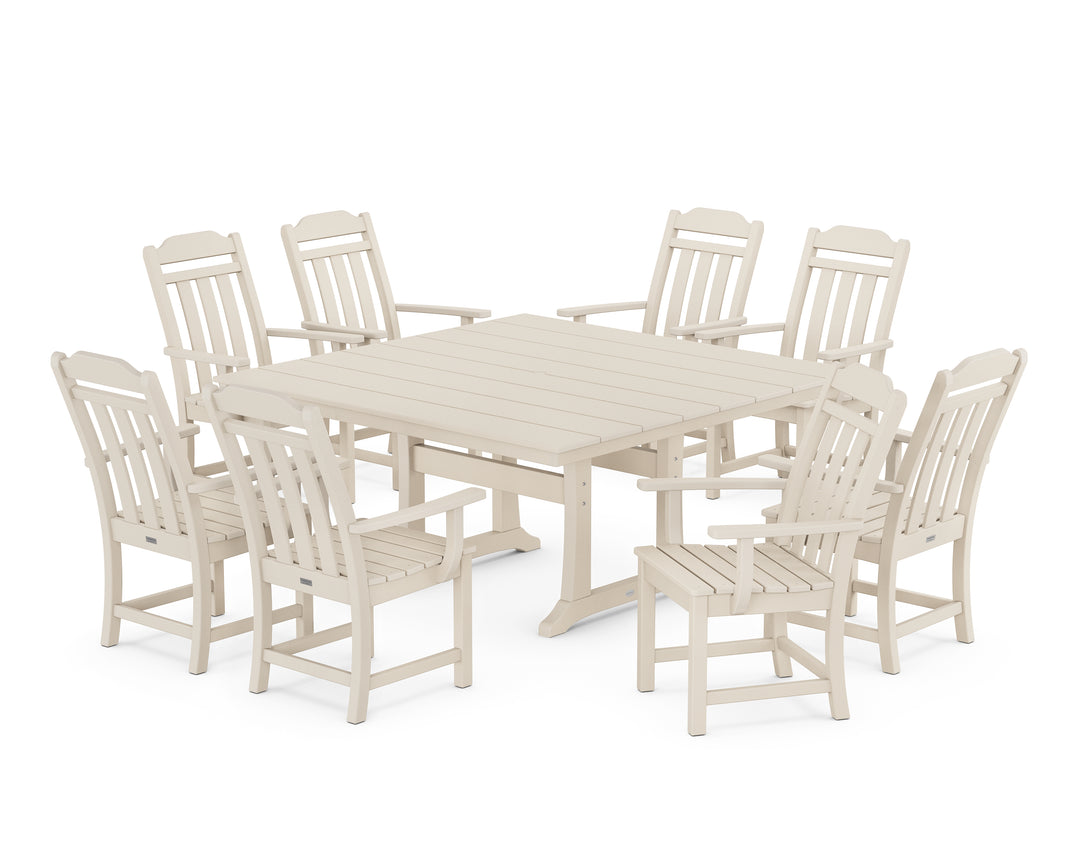 Country Living Cottage 9-Piece Square Farmhouse Dining Set with Trestle Legs