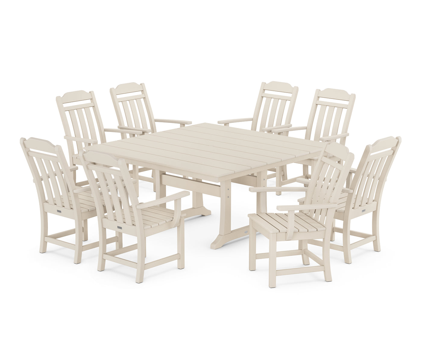 Cottage 9-Piece Square Farmhouse Dining Set with Trestle Legs