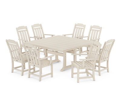 Cottage 9-Piece Square Farmhouse Dining Set with Trestle Legs