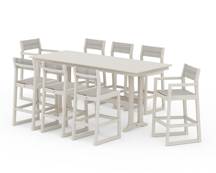 POLYWOOD® EDGE Sling 9-Piece Farmhouse Bar Set with Trestle Legs