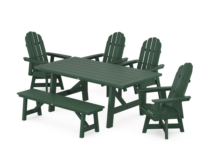 POLYWOOD® Vineyard Curveback Adirondack Swivel Chair 6-Piece Rustic Farmhouse Dining Set With Bench