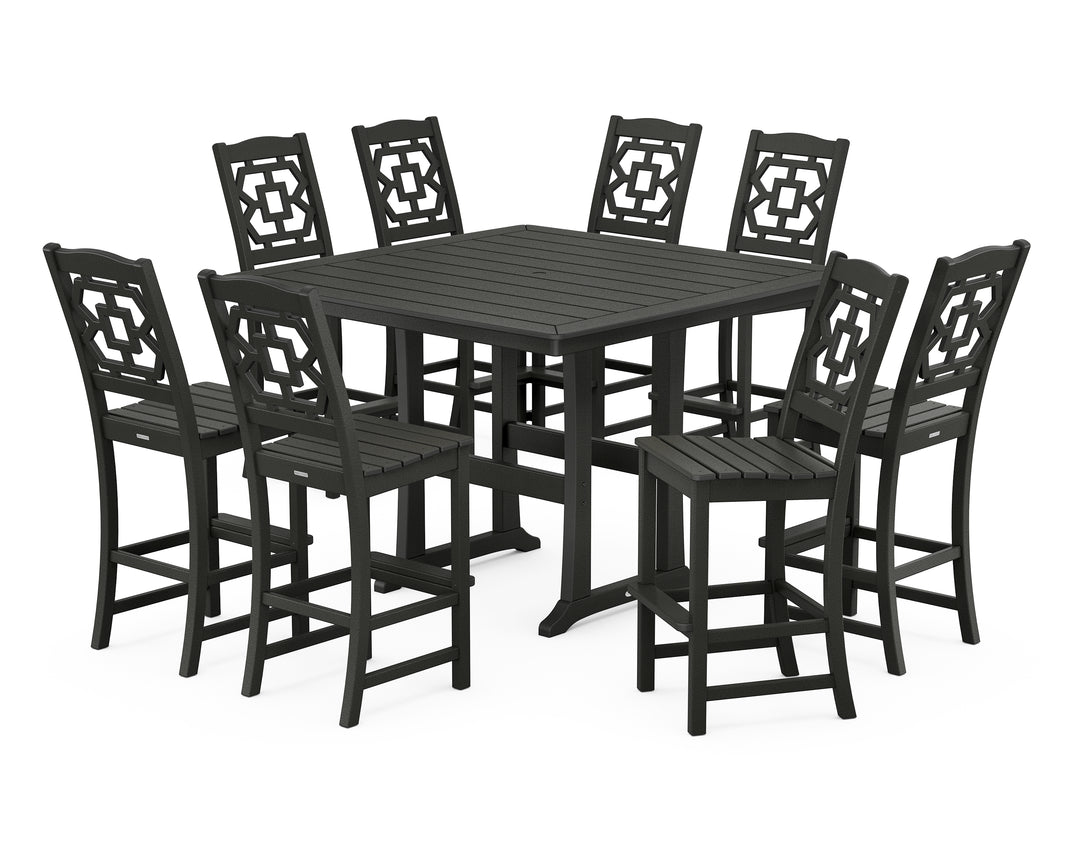 Martha Stewart by POLYWOOD® Chinoiserie 9-Piece Square Side Chair Bar Set with Trestle Legs