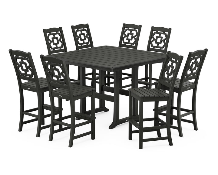 Martha Stewart by POLYWOOD® Chinoiserie 9-Piece Square Side Chair Bar Set with Trestle Legs