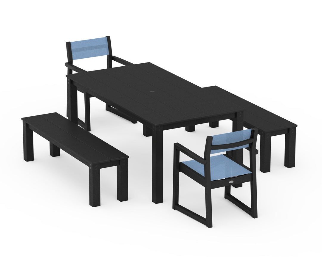 POLYWOOD® EDGE Sling Arm Chair 5-Piece Parsons Dining Set with Benches