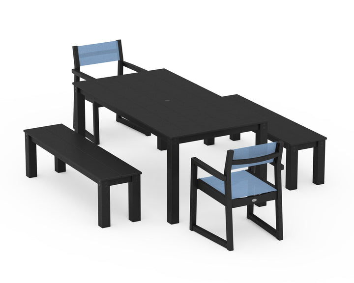 POLYWOOD® EDGE Sling Arm Chair 5-Piece Parsons Dining Set with Benches