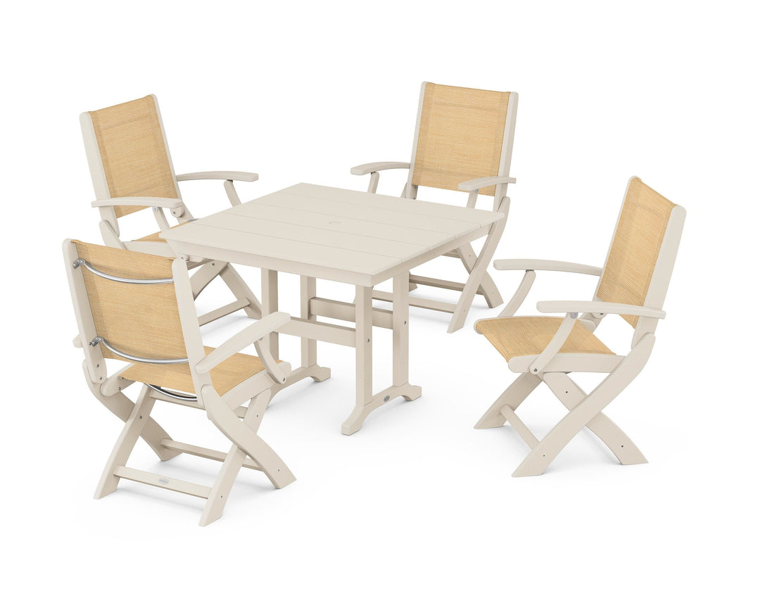 POLYWOOD® Coastal Folding Chair 5-Piece Farmhouse Dining Set