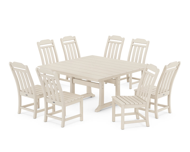 Country Living Cottage 9-Piece Square Farmhouse Side Chair Dining Set with Trestle Legs