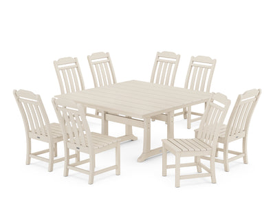 Cottage 9-Piece Square Farmhouse Side Chair Dining Set with Trestle Legs