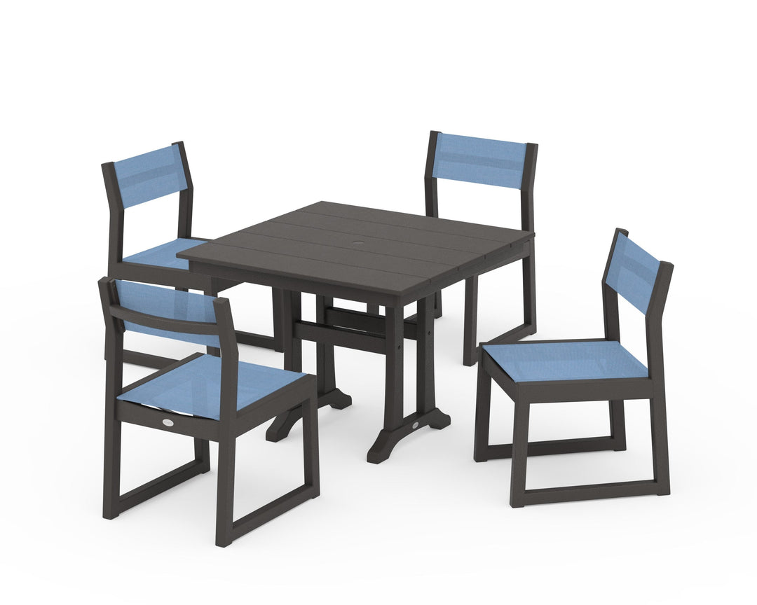 POLYWOOD® EDGE Sling 5-Piece Farmhouse Trestle Side Chair Dining Set