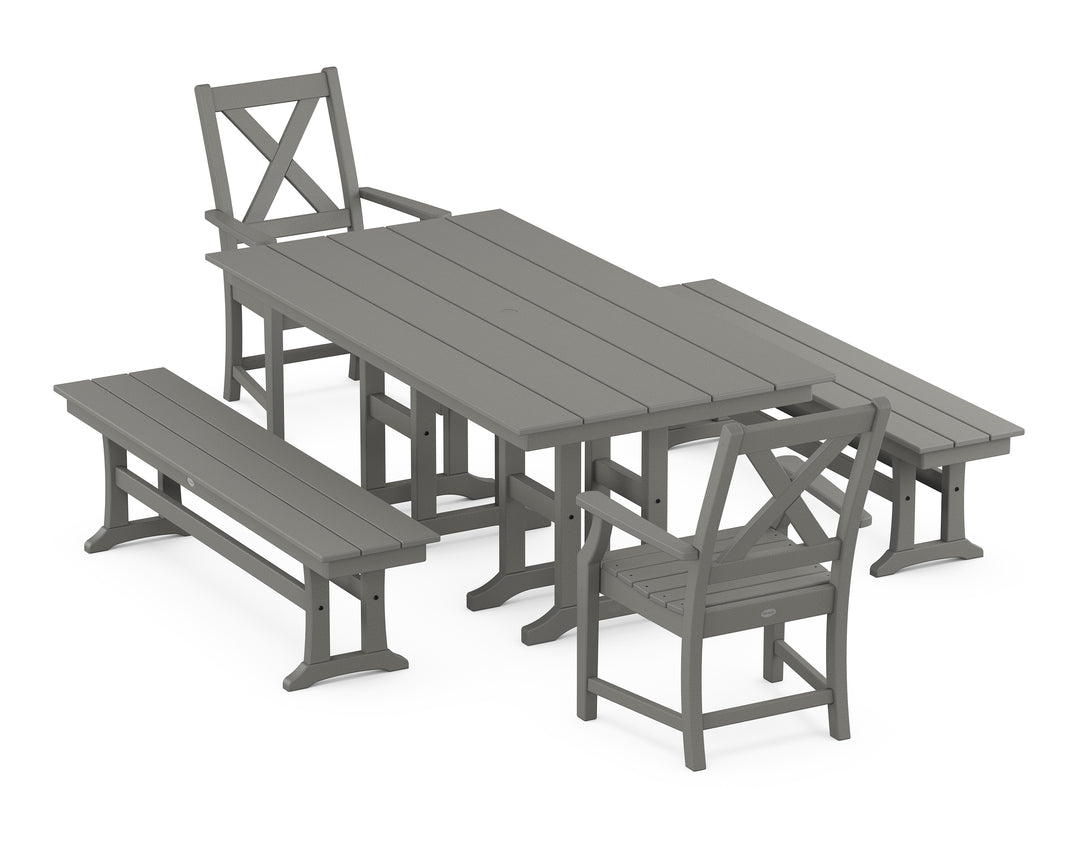 POLYWOOD® Braxton 5-Piece Farmhouse Dining Set with Benches