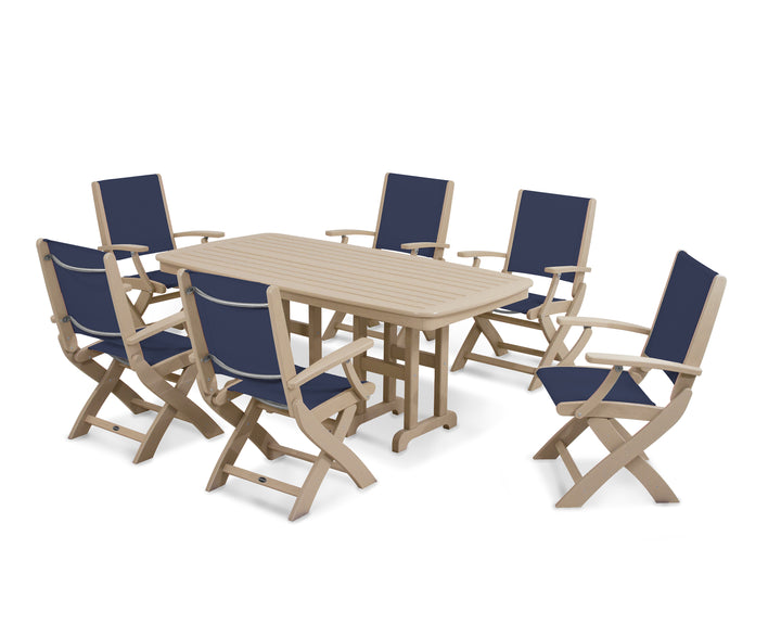 POLYWOOD® Coastal Folding Arm Chair 7-Piece Dining Set