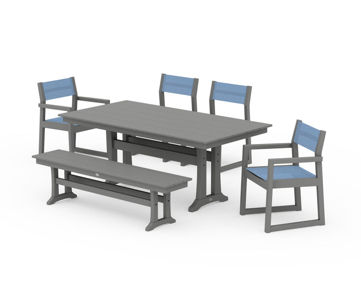 POLYWOOD® EDGE Sling 6-Piece Farmhouse Dining Set With Trestle Legs