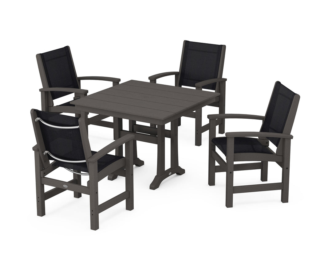 POLYWOOD® Coastal 5-Piece Farmhouse Dining Set With Trestle Legs