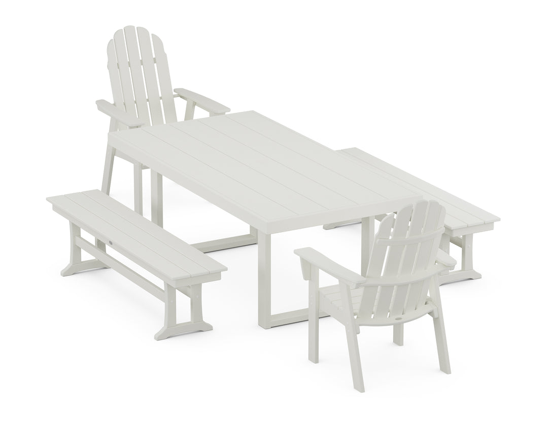 POLYWOOD® Vineyard Adirondack 5-Piece Dining Set with Benches