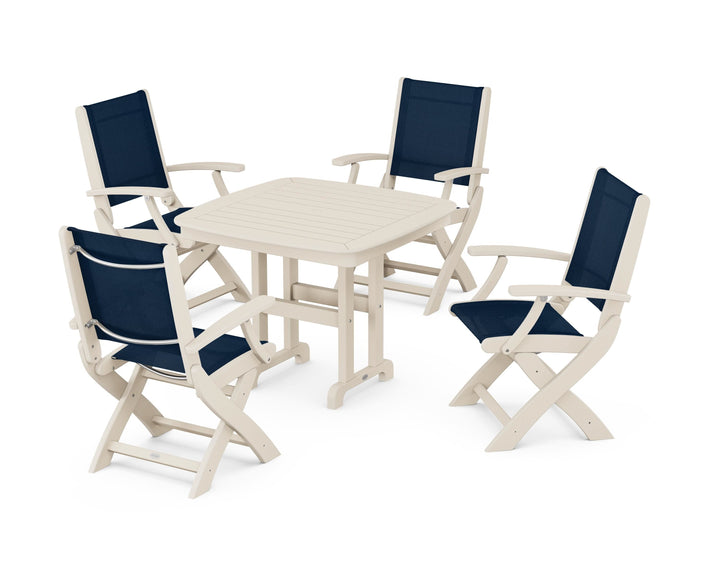 POLYWOOD® Coastal Folding Chair 5-Piece Dining Set