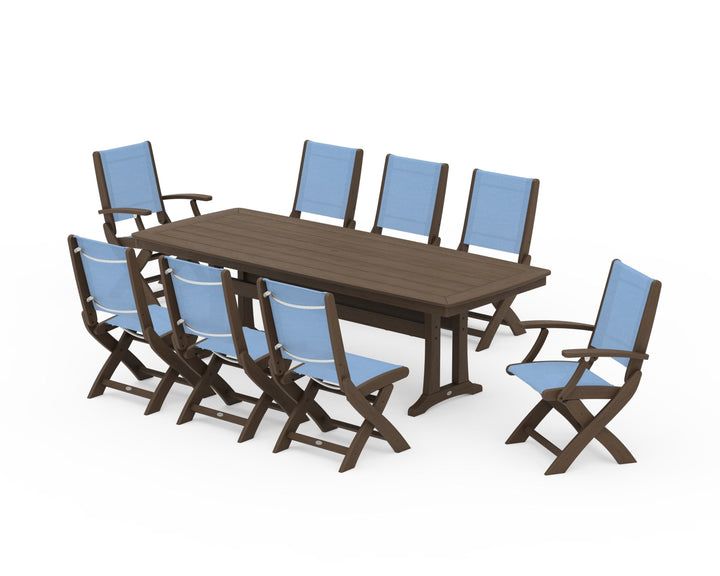 POLYWOOD® Coastal Folding 9-Piece Dining Set with Trestle Legs