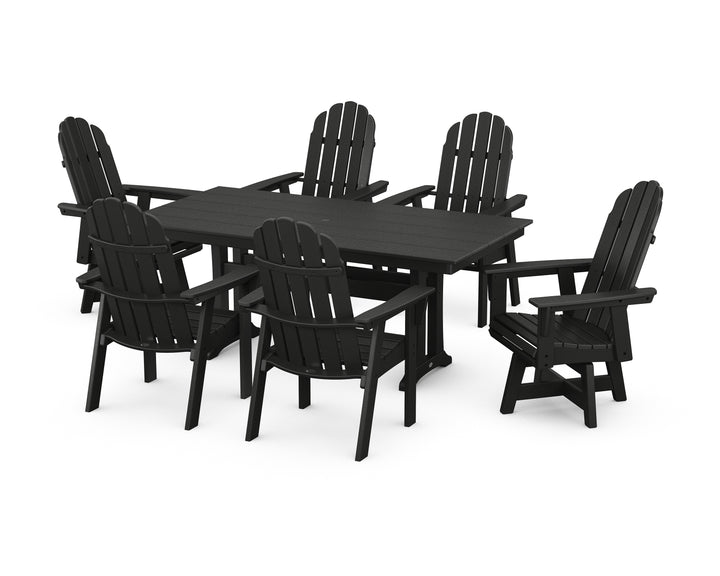 POLYWOOD® Vineyard Curveback Adirondack Swivel Chair 7-Piece Farmhouse Dining Set with Trestle Legs
