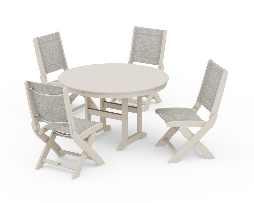 POLYWOOD® Coastal Folding Side Chair 5-Piece Round Dining Set