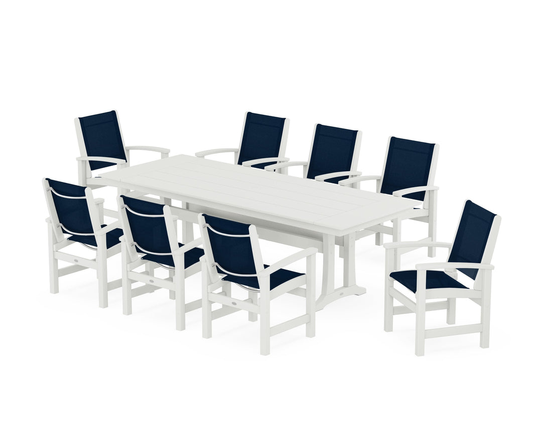 POLYWOOD® Coastal 9-Piece Farmhouse Dining Set with Trestle Legs