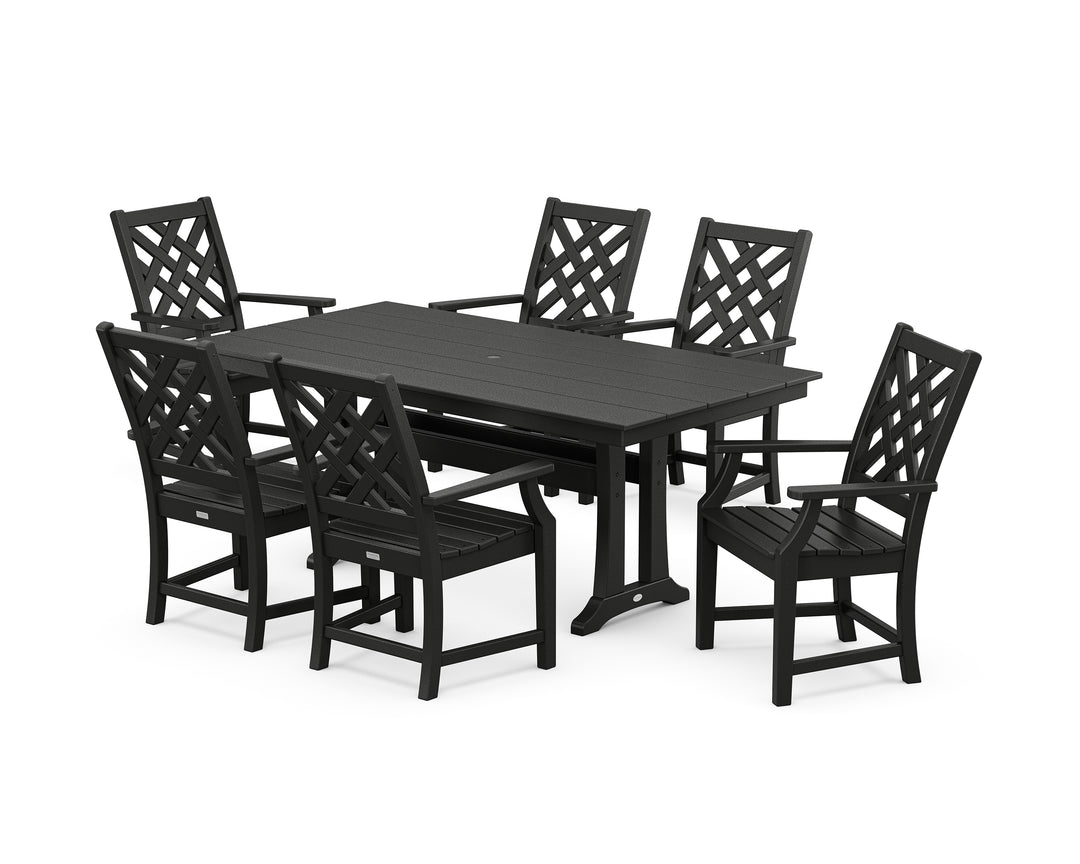 POLYWOOD® Wovendale Arm Chair 7-Piece Farmhouse Dining Set with Trestle Legs