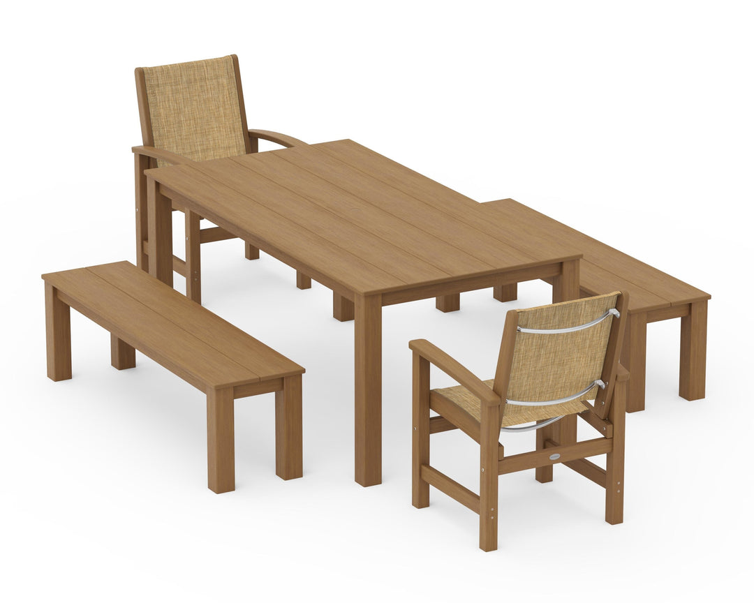 POLYWOOD® Coastal 5-Piece Parsons Dining Set with Benches