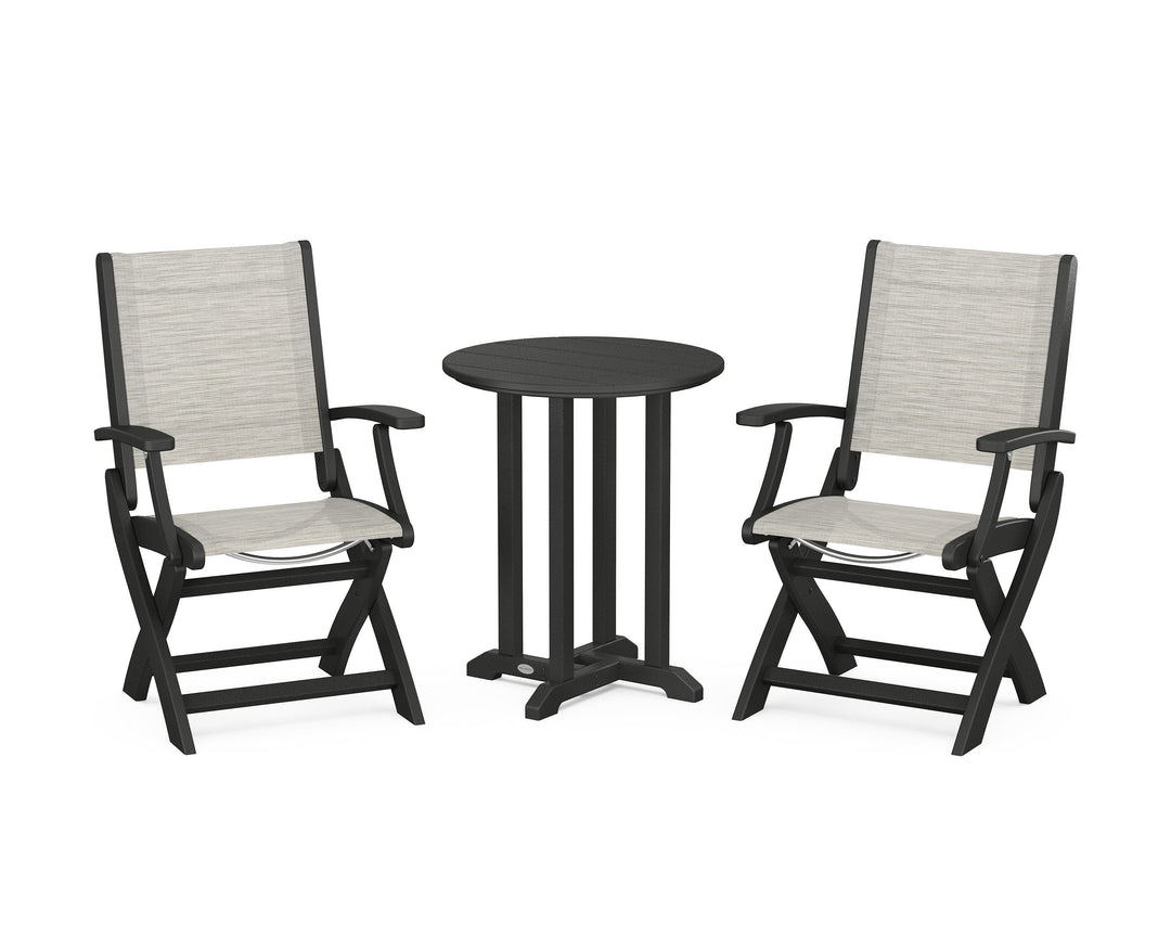 POLYWOOD® Coastal Folding 3-Piece Round Bistro Dining Set