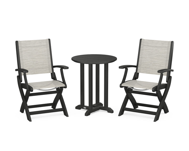 POLYWOOD® Coastal Folding 3-Piece Round Bistro Dining Set