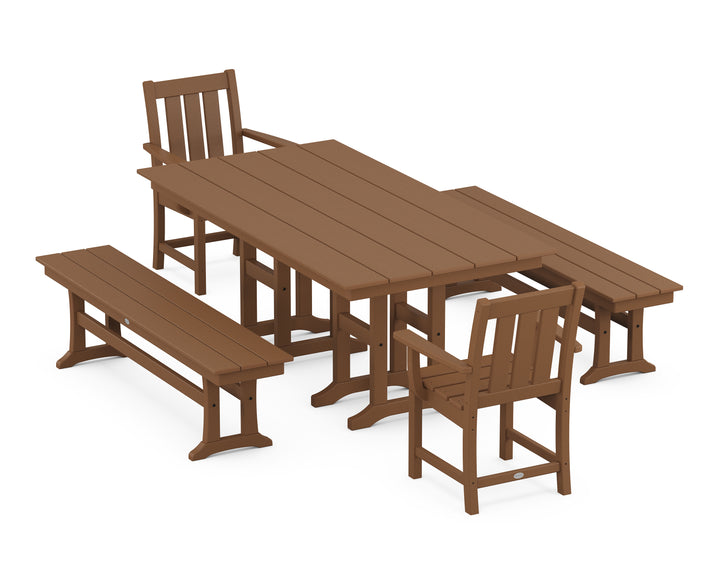 POLYWOOD® Oxford 5-Piece Farmhouse Dining Set with Benches