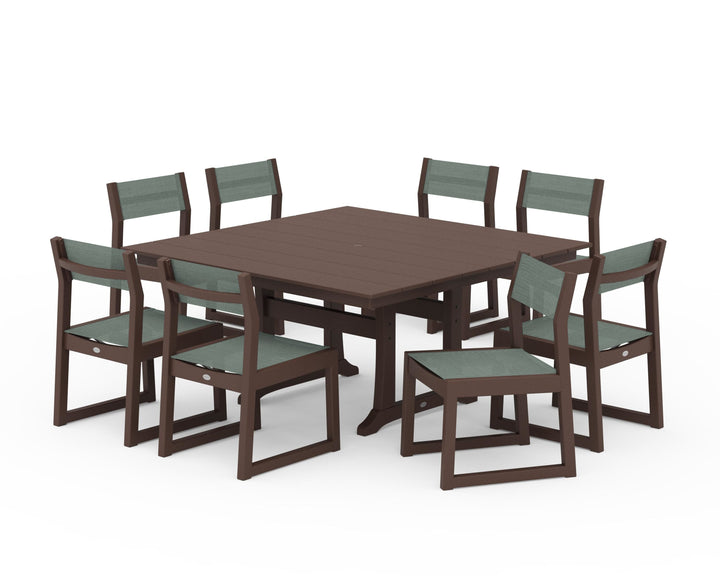 POLYWOOD® EDGE Sling Side Chair 9-Piece Farmhouse Trestle Dining Set