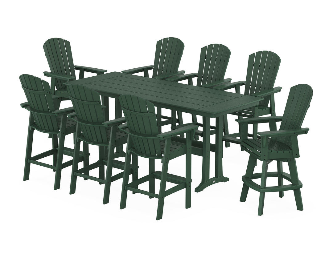 POLYWOOD® Nautical Curveback Adirondack Swivel Chair 9-Piece Farmhouse Bar Set with Trestle Legs