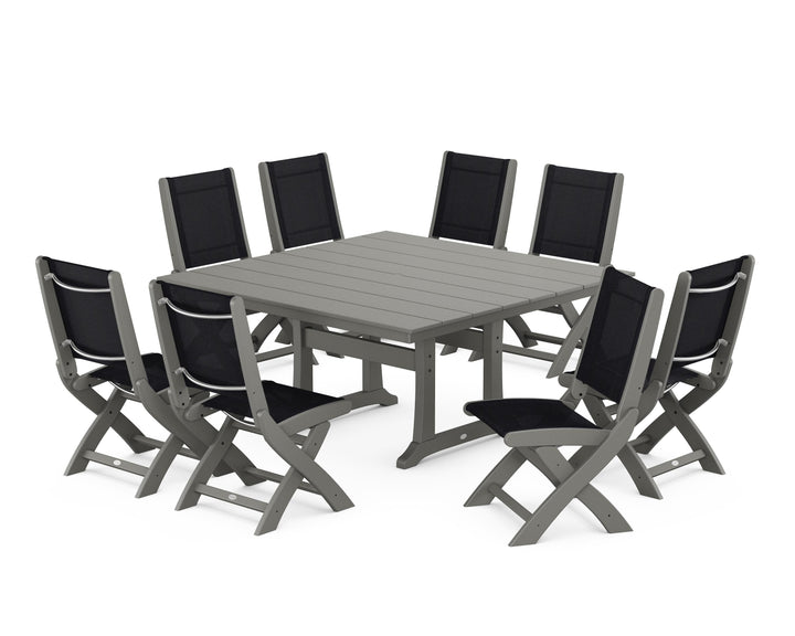 POLYWOOD® Coastal Folding Side Chair 9-Piece Farmhouse Dining Set