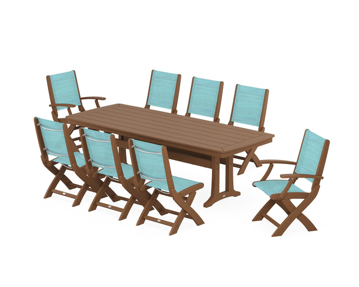 POLYWOOD® Coastal Folding 9-Piece Dining Set with Trestle Legs