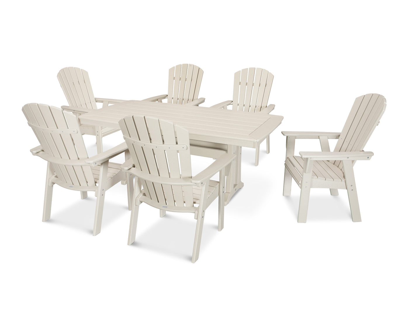 Nautical Curveback Adirondack 7-Piece Dining Set with Trestle Legs