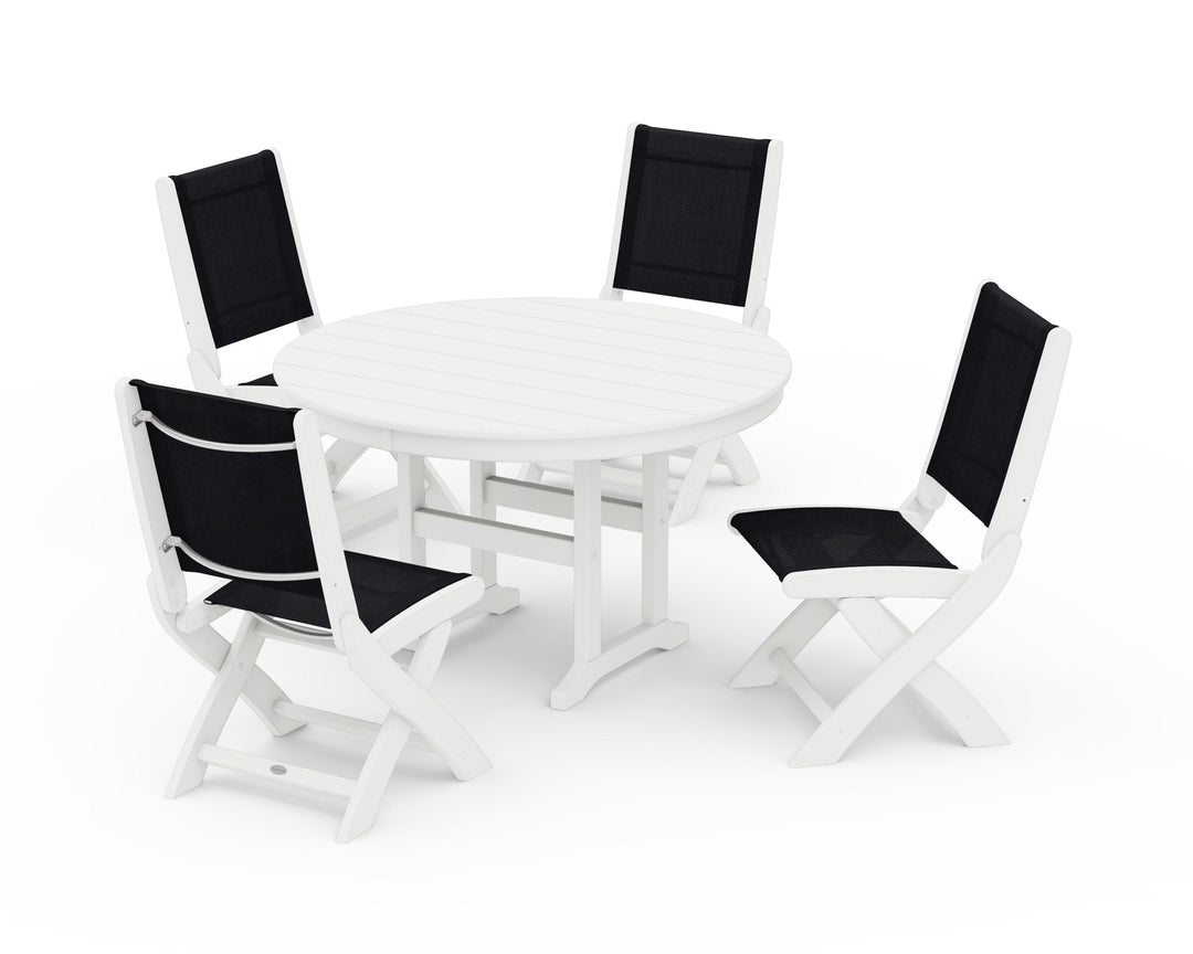 POLYWOOD® Coastal Folding Side Chair 5-Piece Round Dining Set