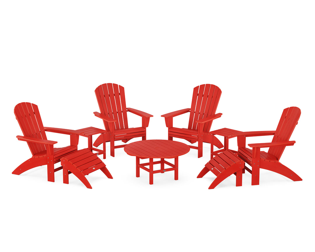 POLYWOOD® Nautical Curveback Adirondack Chair 9-Piece Conversation Set