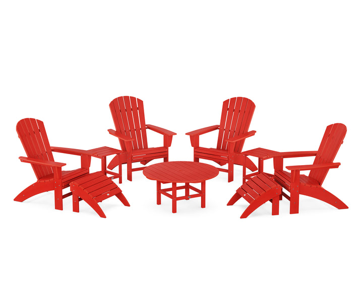 POLYWOOD® Nautical Curveback Adirondack Chair 9-Piece Conversation Set