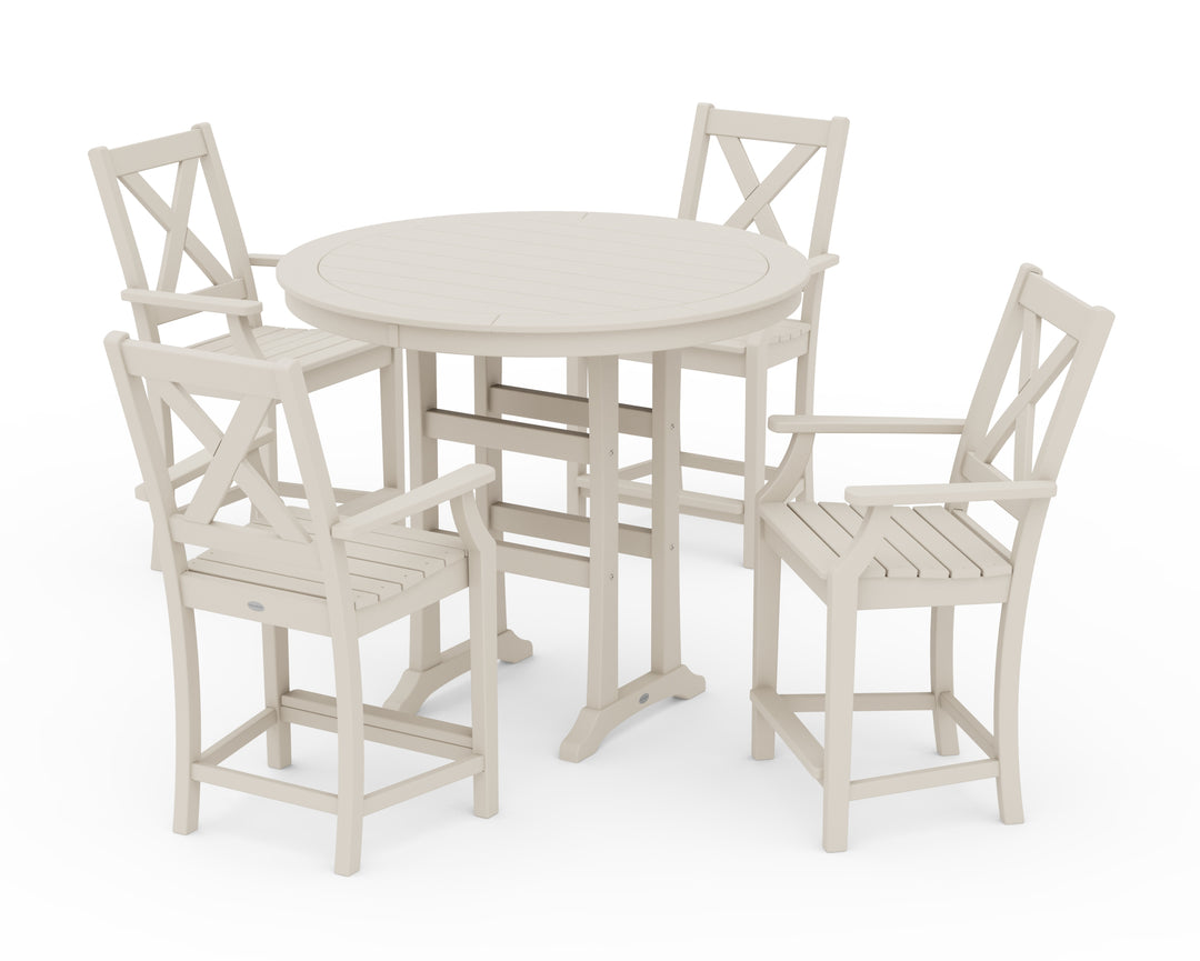 POLYWOOD® Braxton 5-Piece Nautical Trestle Arm Chair Counter Set