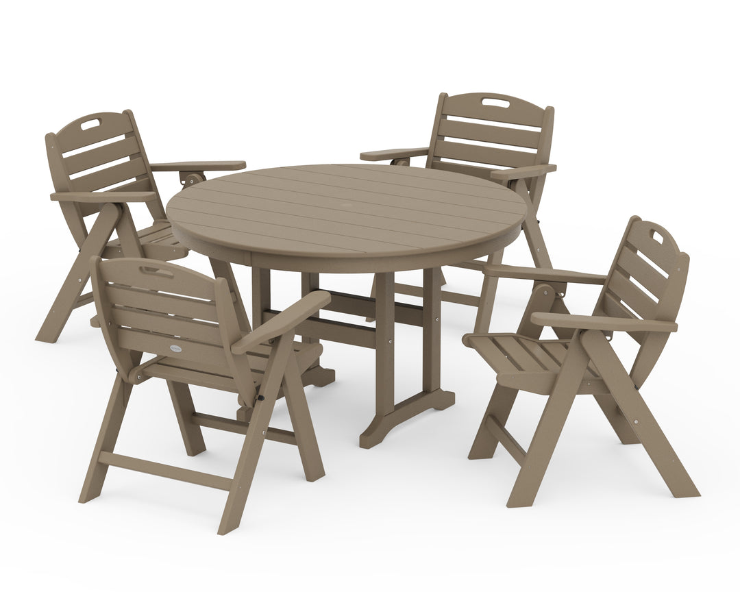 POLYWOOD® Nautical Folding Lowback Chair 5-Piece Round Farmhouse Dining Set