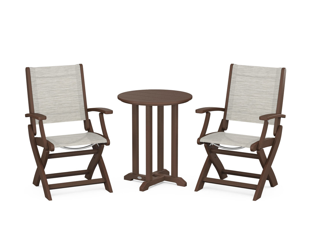 POLYWOOD® Coastal Folding 3-Piece Round Bistro Dining Set