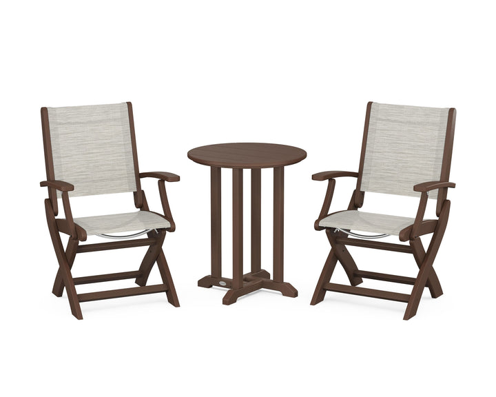 POLYWOOD® Coastal Folding 3-Piece Round Bistro Dining Set