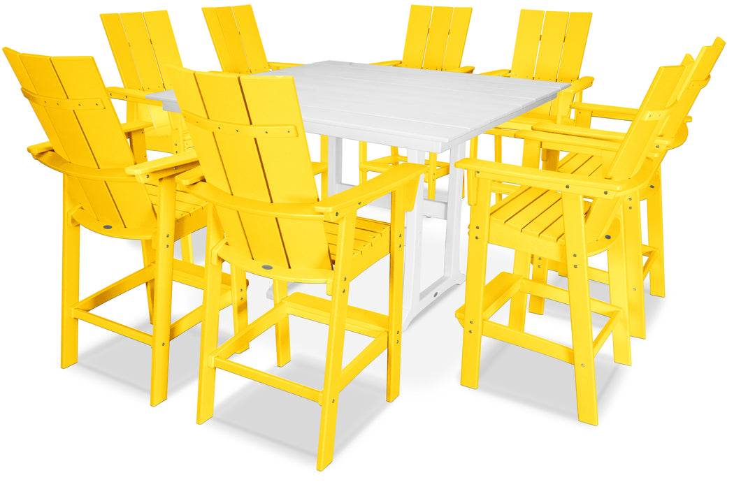 POLYWOOD® Modern Curveback Adirondack 9-Piece Farmhouse Trestle Bar Set