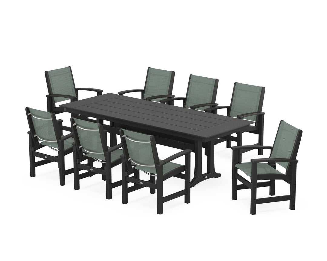 POLYWOOD® Coastal 9-Piece Farmhouse Dining Set with Trestle Legs