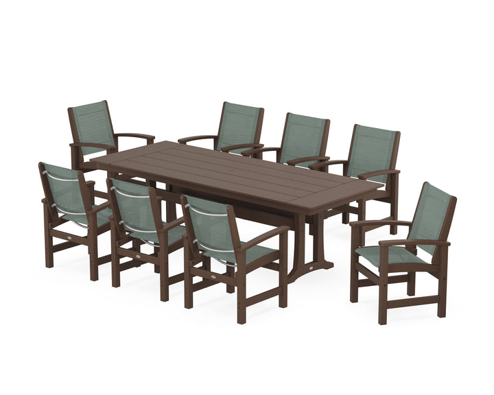 POLYWOOD® Coastal 9-Piece Farmhouse Dining Set with Trestle Legs