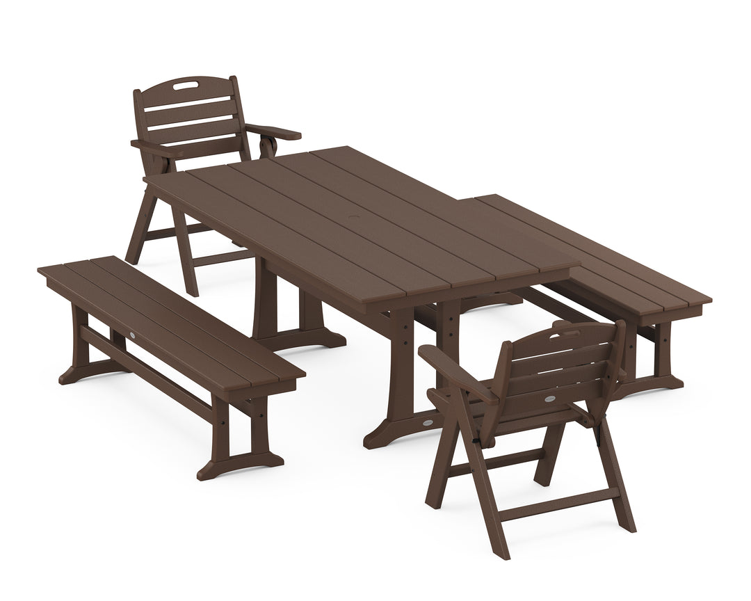 POLYWOOD® Nautical Folding Lowback Chair 5-Piece Farmhouse Dining Set With Trestle Legs