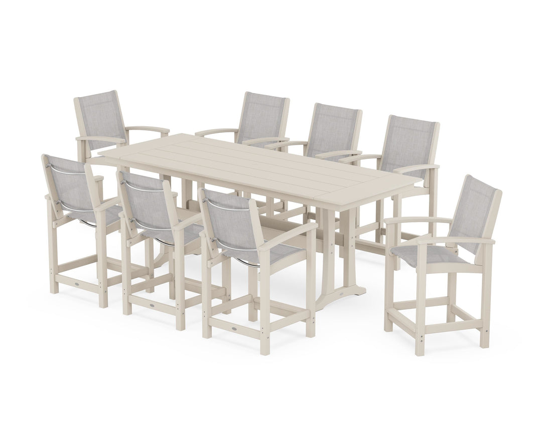 POLYWOOD® Coastal 9-Piece Farmhouse Counter Set with Trestle Legs