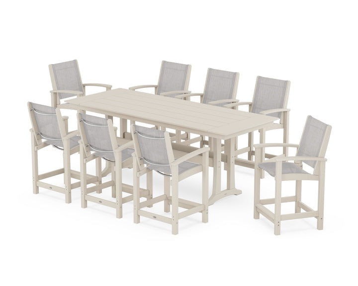 POLYWOOD® Coastal 9-Piece Farmhouse Counter Set with Trestle Legs