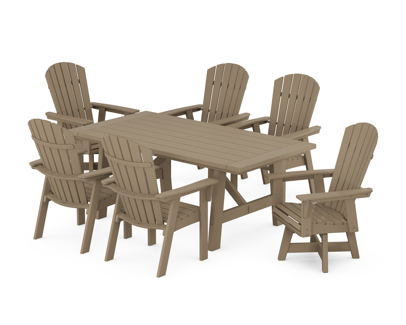 Nautical Curveback Adirondack Swivel Chair 7-Piece Rustic Farmhouse Dining Set