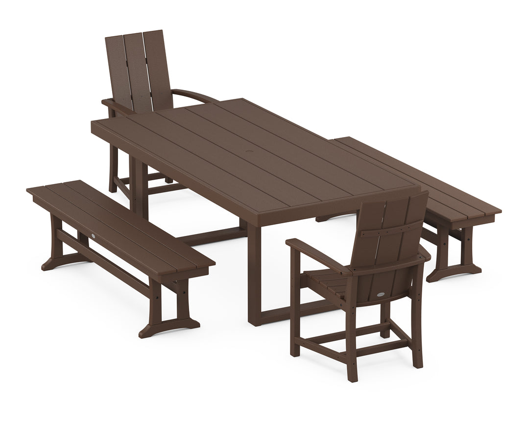 POLYWOOD® Modern Adirondack 5-Piece Dining Set with Benches