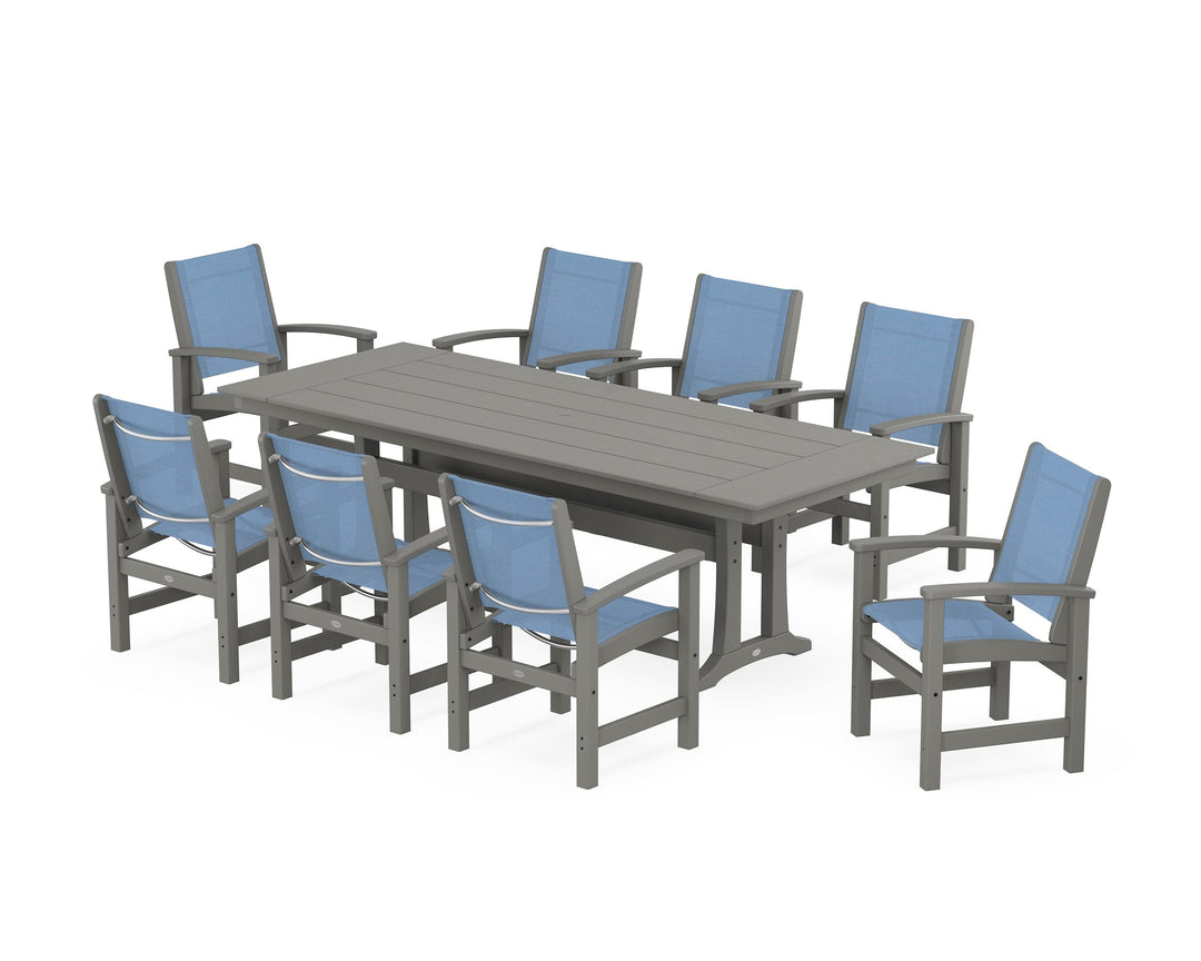 POLYWOOD® Coastal 9-Piece Farmhouse Dining Set with Trestle Legs