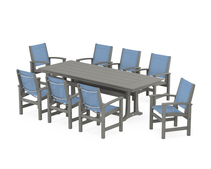 POLYWOOD® Coastal 9-Piece Farmhouse Dining Set with Trestle Legs